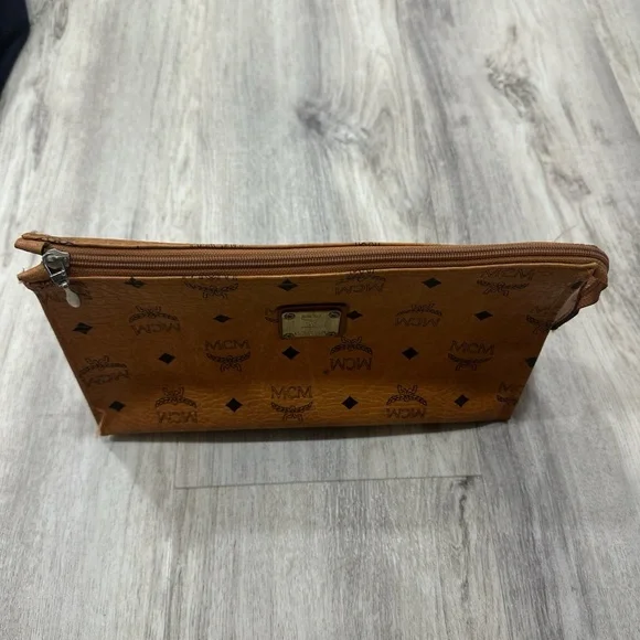 MCM Tan Toiletry Bag with Logo Pattern